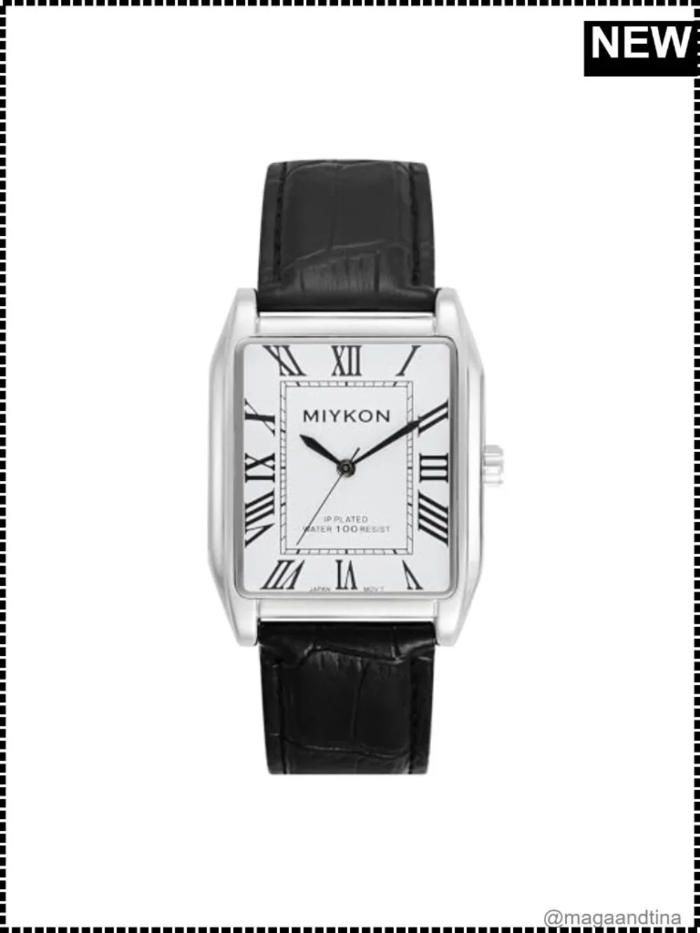 Miykon Vintage Tank Dress Watch Genuine Leather Strap Water Resistant